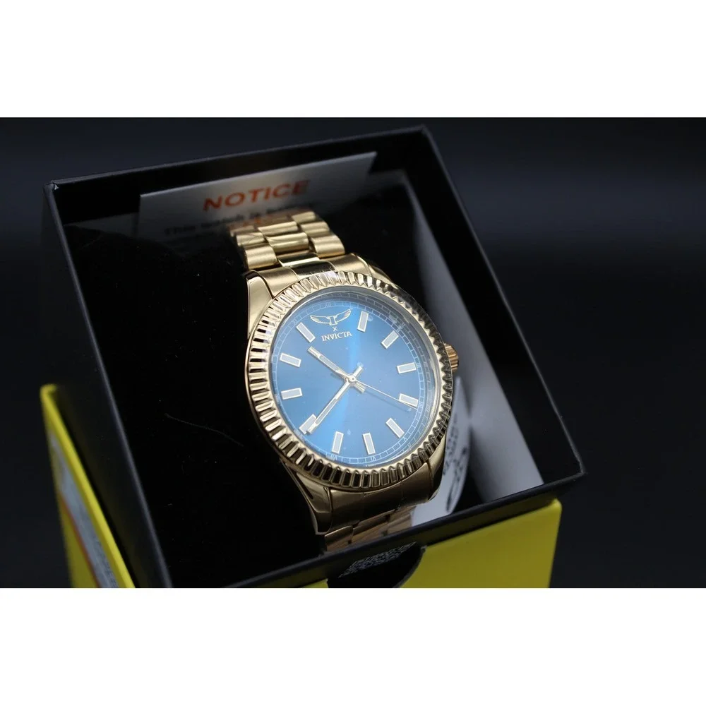 Invicta Specialty 69007 Mens Gold Tone‎ Blue Dial Quartz Stainless Steel Watch